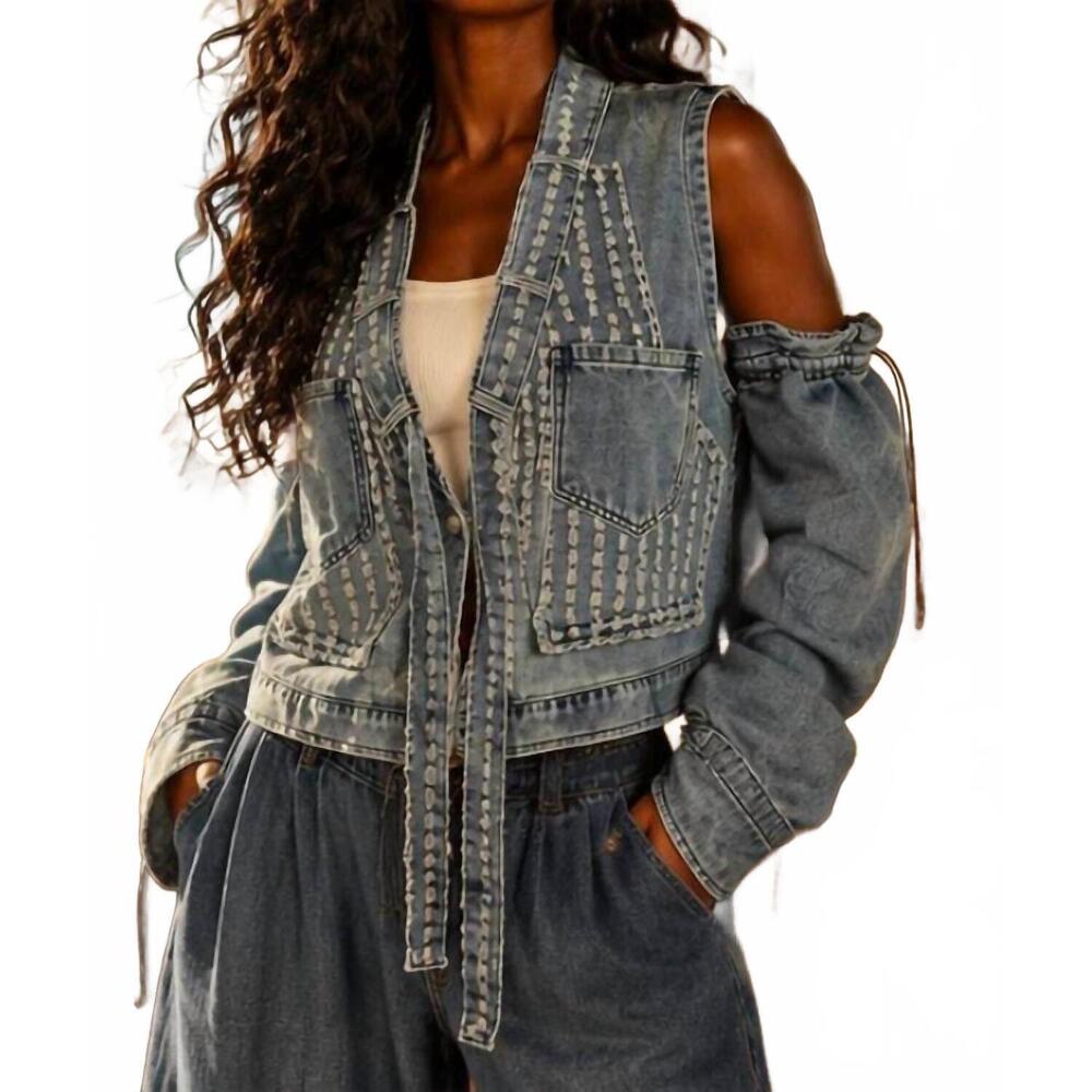 NEW SURELYMINE removable sleeves denim vest denim jacket in blue - Picture 2 of 7